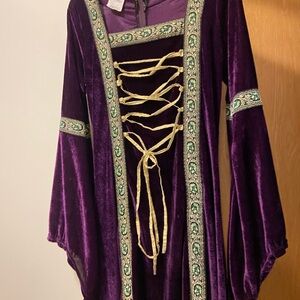 Elegant Purple Long Sleeve Dress with Gold Accents